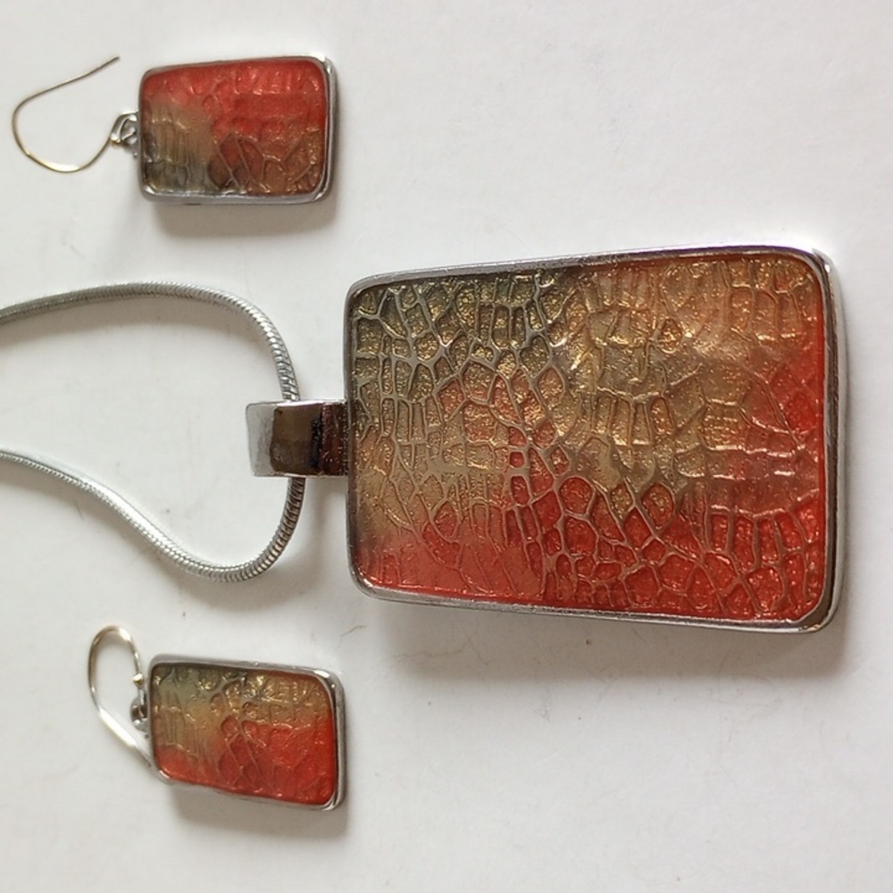 CHÍCOS' JEWELRY SET NECKLACE EARRINGS RED GOLD ENAMEL